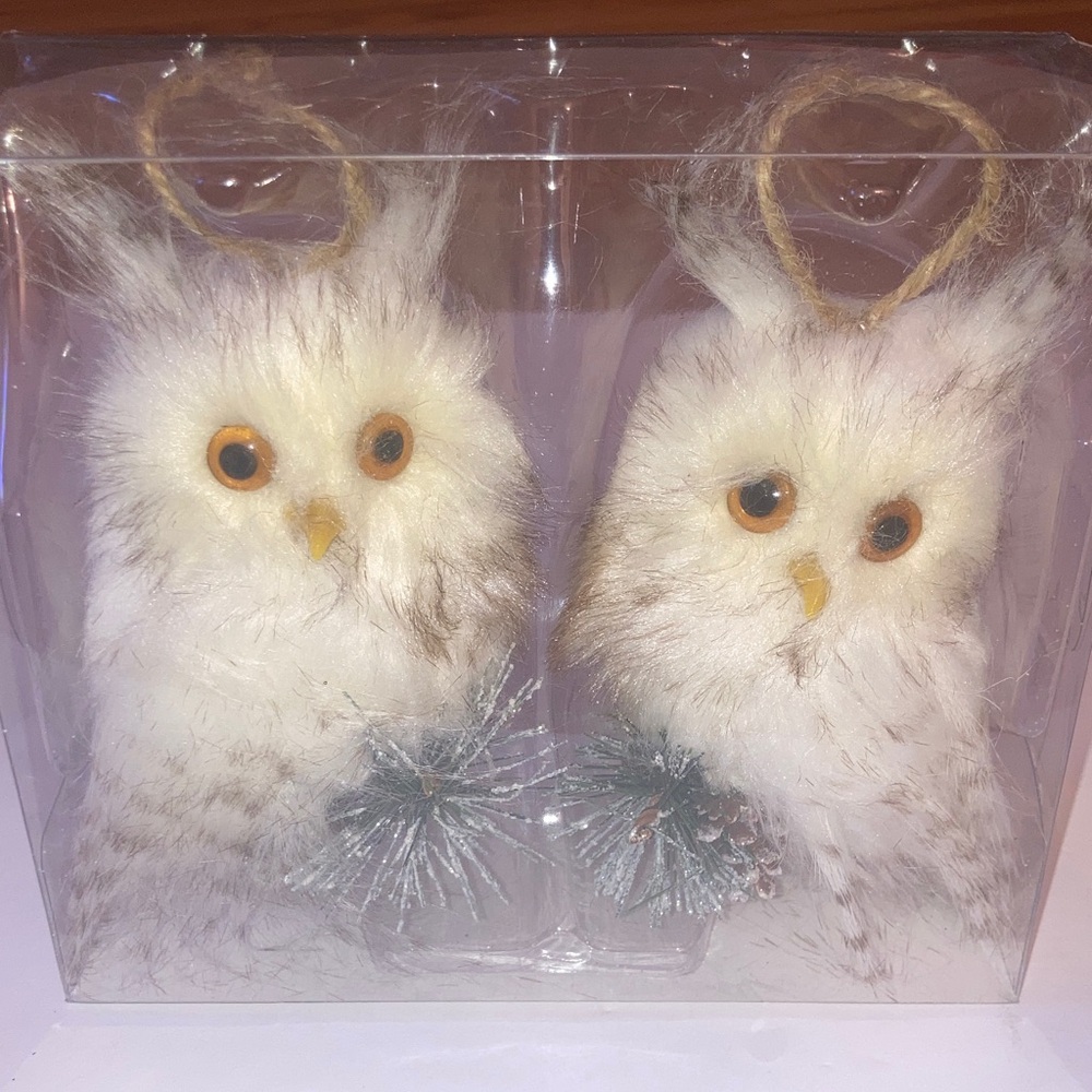 Set of Hobby Lobby Two Fluffy Owl Hanging Ornaments